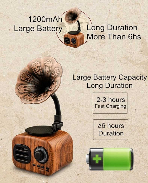 VintageTone - Retro Gramophone Style Wireless Mini Bluetooth Stereo Speaker