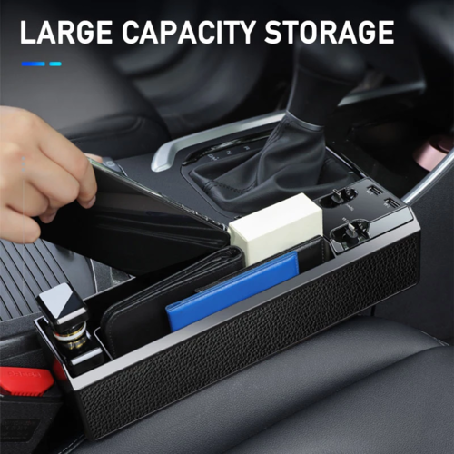 DriveSmart - Car Seat Side Organizer with Built-In Charger & Gap Storage Box