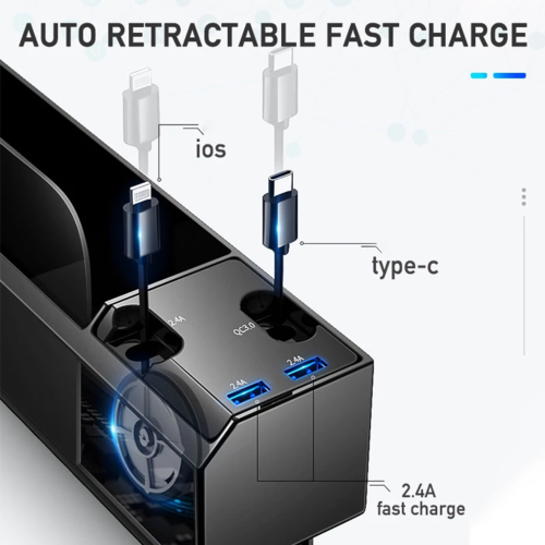 DriveSmart - Car Seat Side Organizer with Built-In Charger & Gap Storage Box