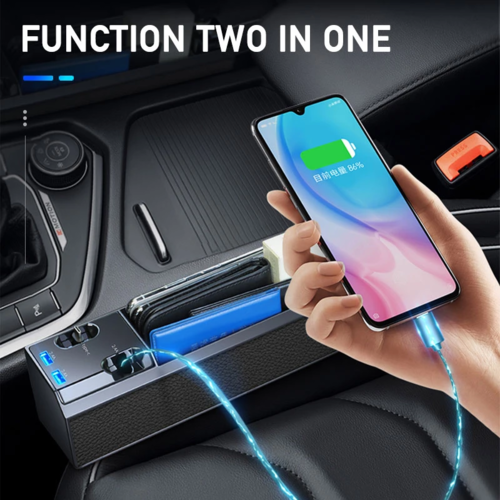 DriveSmart - Car Seat Side Organizer with Built-In Charger & Gap Storage Box