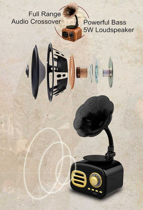 VintageTone - Retro Gramophone Style Wireless Mini Bluetooth Stereo Speaker