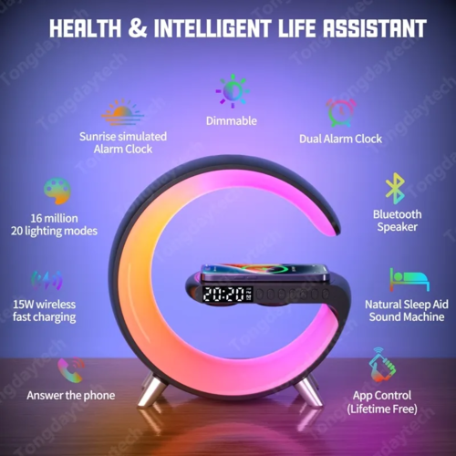 LumiCharge - Smart Alarm Clock with Wireless Charger & RGB Speaker