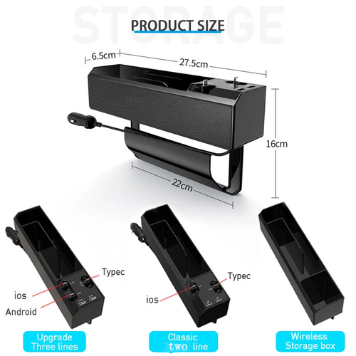 DriveSmart - Car Seat Side Organizer with Built-In Charger & Gap Storage Box