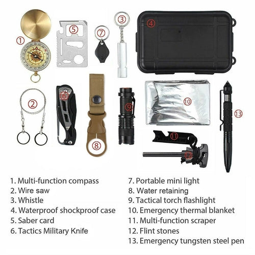 14 in 1 Outdoor Emergency Survival And Safety Gear Kit Camping - The Gadget Paradise